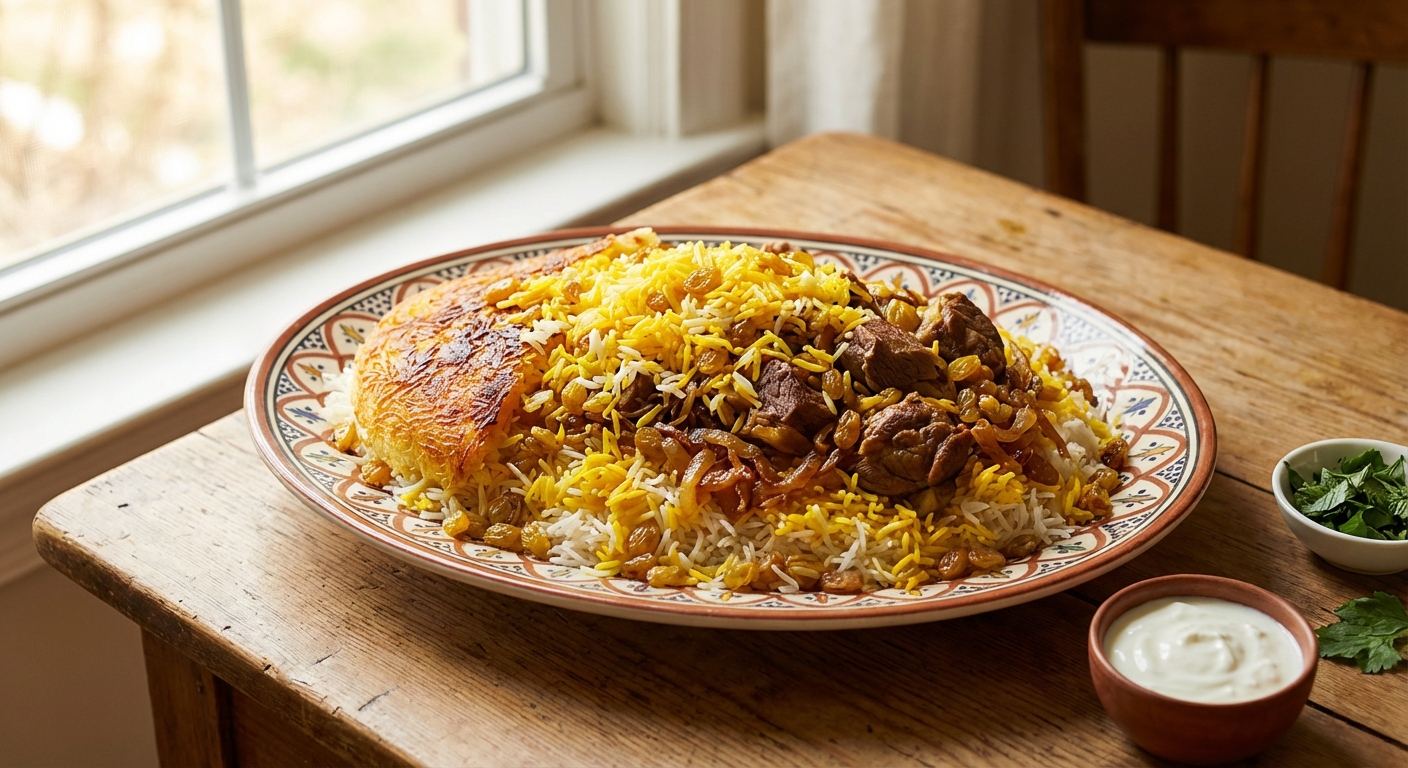 Persian Raisin Rice Keshmesh Polow — Persian Raisin Rice with Lamb — Zaffaron
