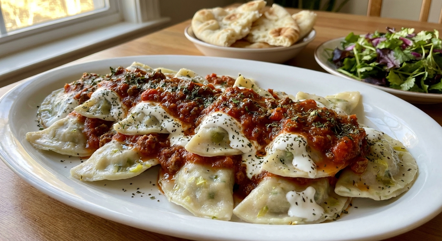 Ashak (Afghan Leek Dumplings) with Yogurt Sauce — Zaffaron