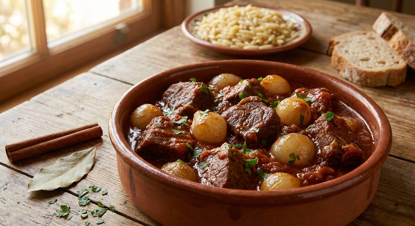Stifado (Στιφάδο) — Greek Slow-Braised Beef Stew with Pearl Onions and Cinnamon-image